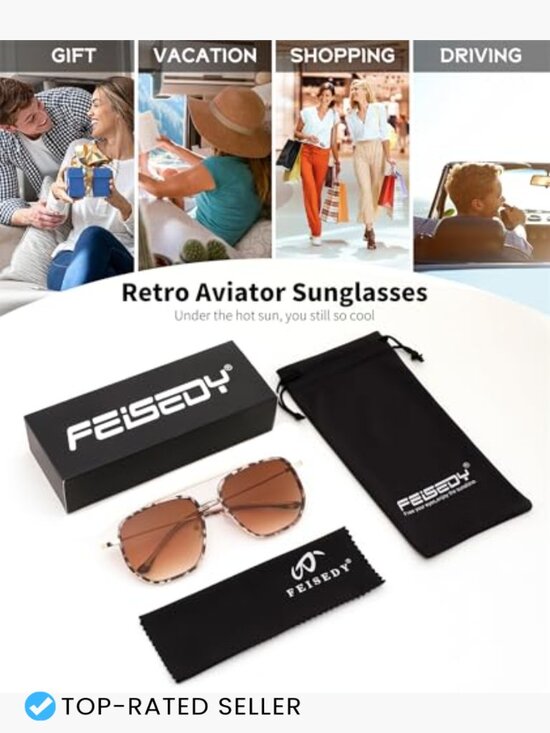 Retro Aviator Sunglasses Vintage Classic Square Metal Frame Trendy Shades